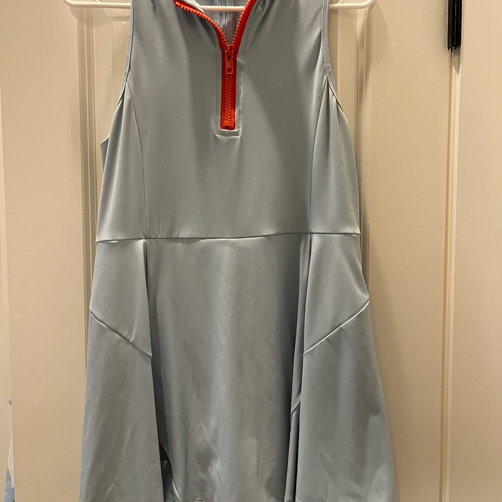 Sleeveless Light Blue Dress with Orange Zipper